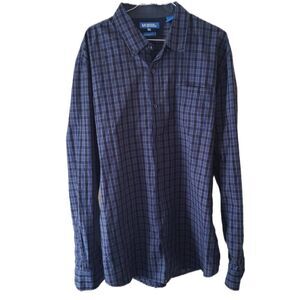 Michael Brandon Modern Fit Men's Navy Blue Plaid Long Sleeve Button Down Shirt